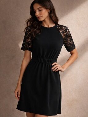 A.L.C. Rakim Black Lace Sleeve Shift Dress Snap Back Detail Sz 6